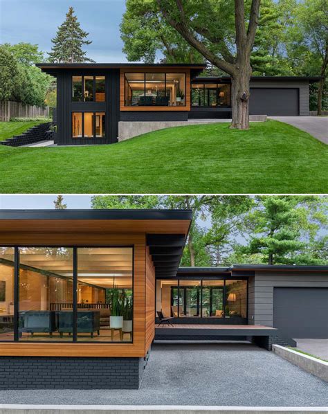 mid century wood and metal house|mid century modern exterior homes.